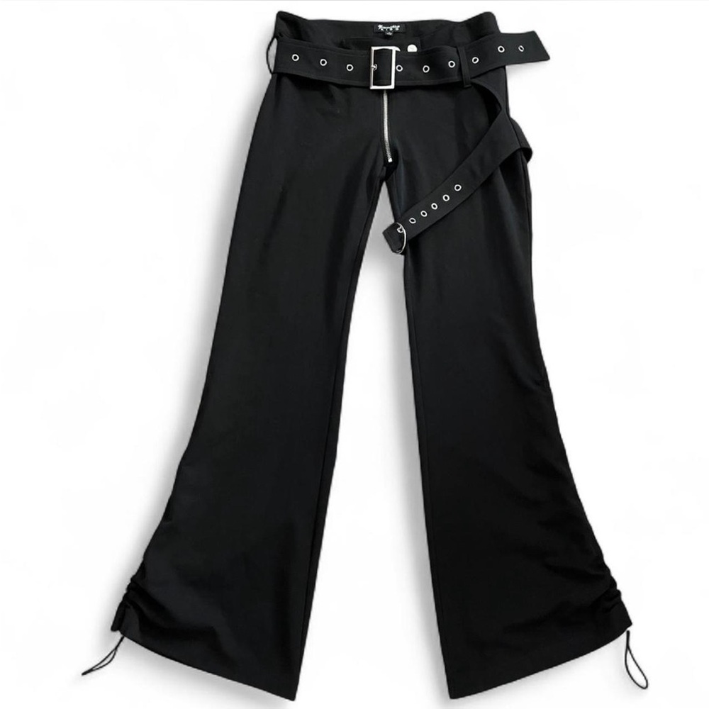 Generation Kiss Size Small Black Flare Pants with Belt and Leg Harness